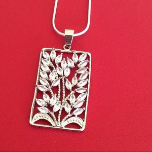 Sterling Silver Leaf Motif Rectangular White Sapphire Pendant 925